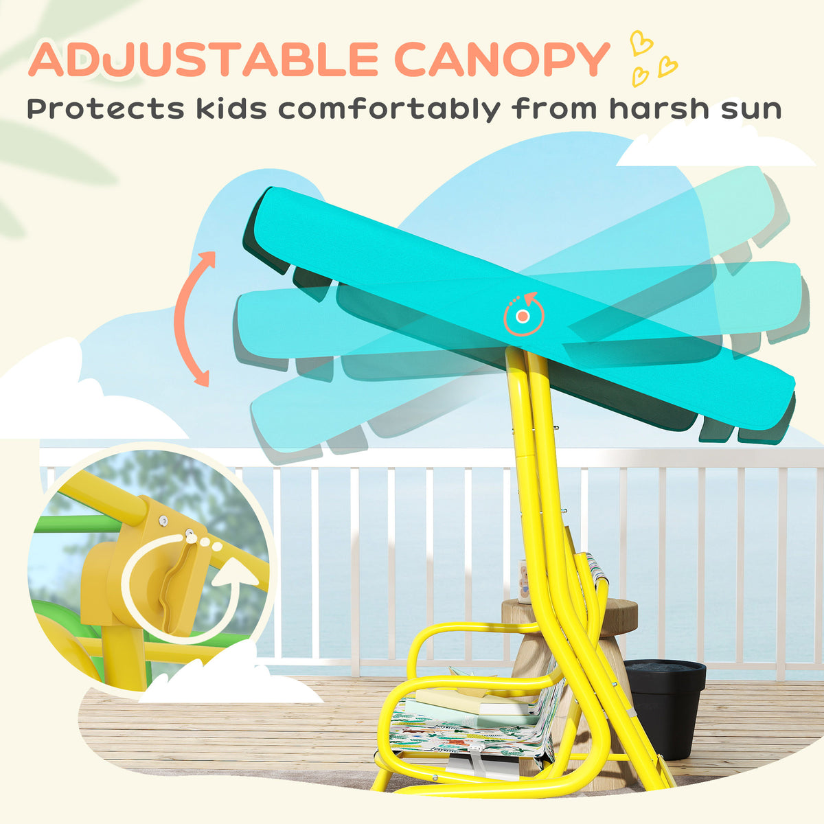 Kids Porch Swing, 2-Seater Patio Swing Bench with Safety Belts, Adjustable Canopy for Backyard, Garden, Green-Toys & Games > Kids Outdoor Play > Gym Sets & Swings-DECOROLALA