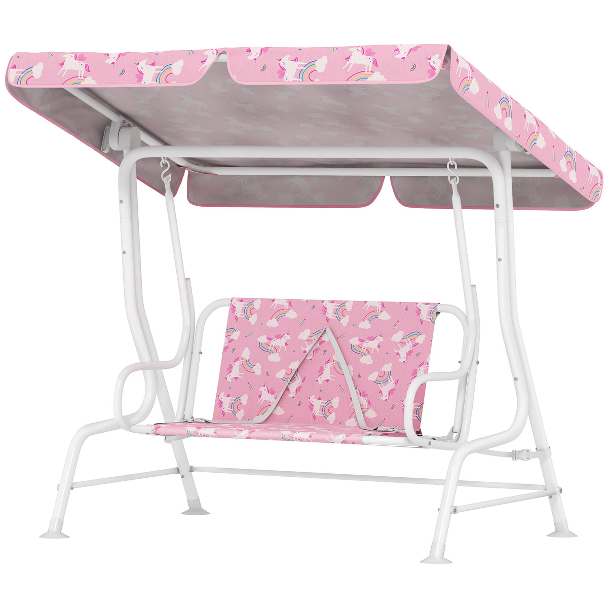 Kids Porch Swing, 2-Seater Patio Swing Bench with Safety Belts, Adjustable Canopy for Backyard, Garden, Pink-Toys & Games > Kids Outdoor Play > Gym Sets & Swings-DECOROLALA