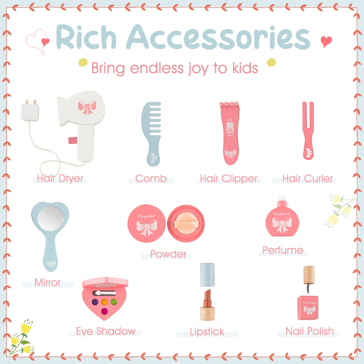 Kids 2-in-1 Princess Makeup Table and Chair Set with Removable Mirror-White-Kids Vanities-DECOROLALA