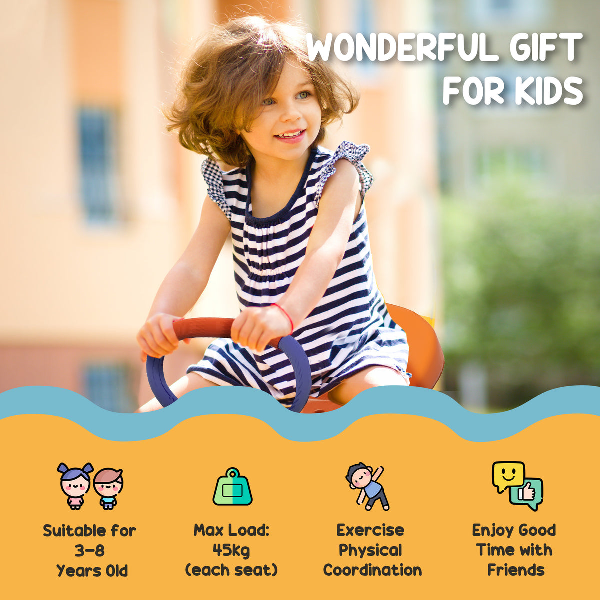 Kids Seesaw Swivel with 360 Degrees Rotating, Outdoor Playground Equipment for Backyard, Playground, Multicoloured-Toys & Games > Kids Outdoor Play > Gym Sets & Swings-DECOROLALA