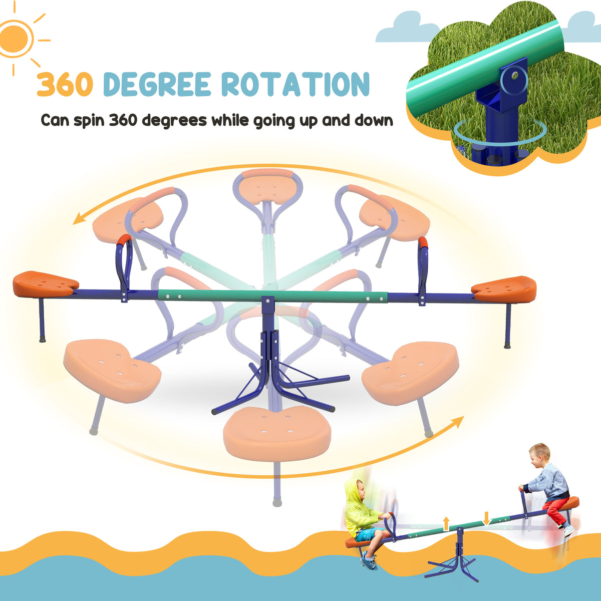 Kids Seesaw Swivel with 360 Degrees Rotating, Outdoor Playground Equipment for Backyard, Playground, Multicoloured-Toys & Games > Kids Outdoor Play > Gym Sets & Swings-DECOROLALA