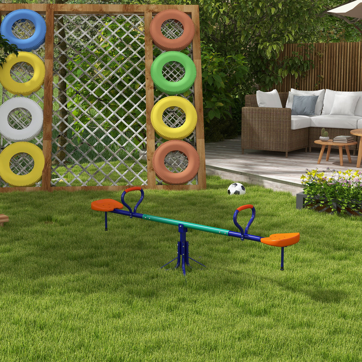 Kids Seesaw Swivel with 360 Degrees Rotating, Outdoor Playground Equipment for Backyard, Playground, Multicoloured-Toys & Games > Kids Outdoor Play > Gym Sets & Swings-DECOROLALA