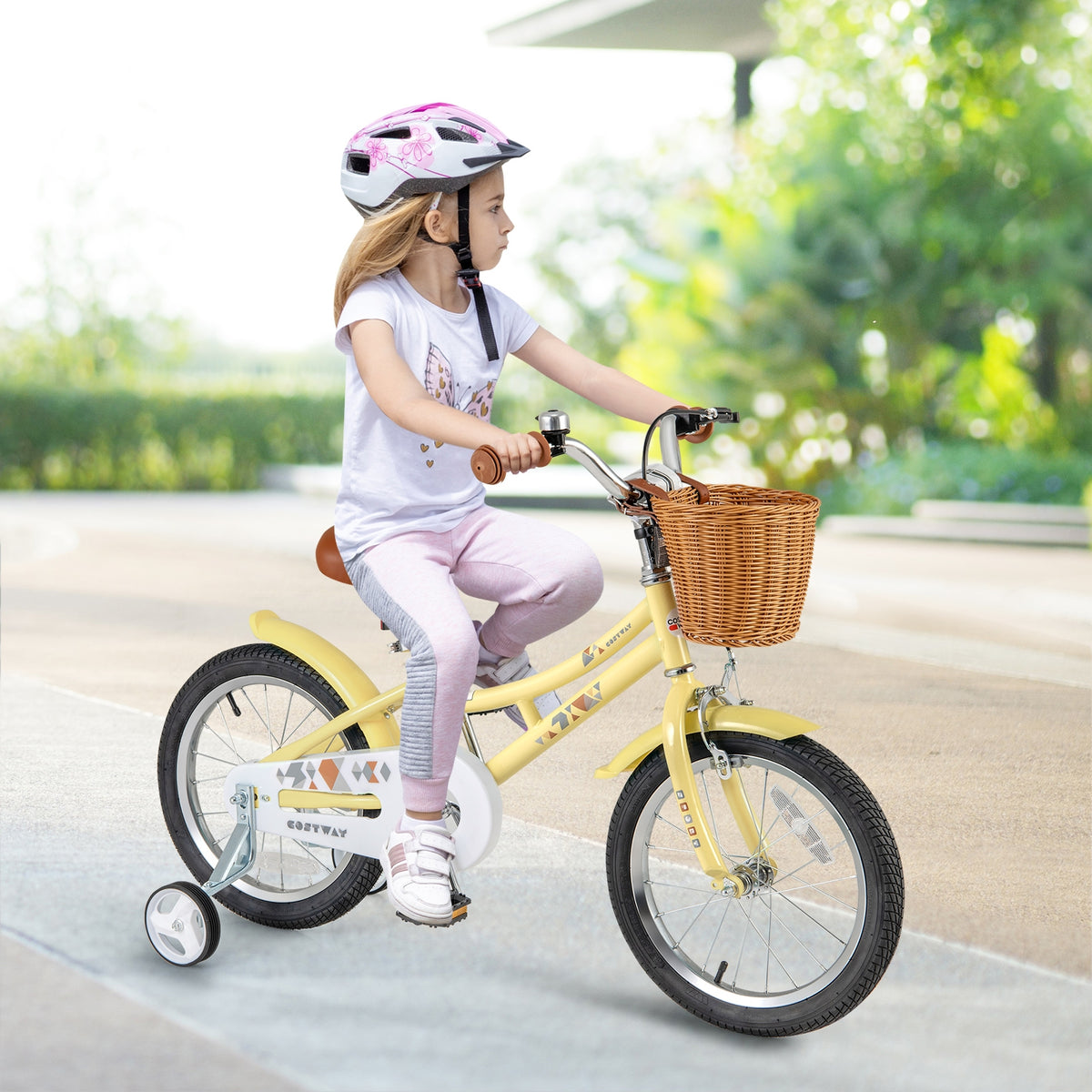 Kids Adjustable Bicycle with Training Wheels, Basket, and Bell-Kids Bike-DECOROLALA