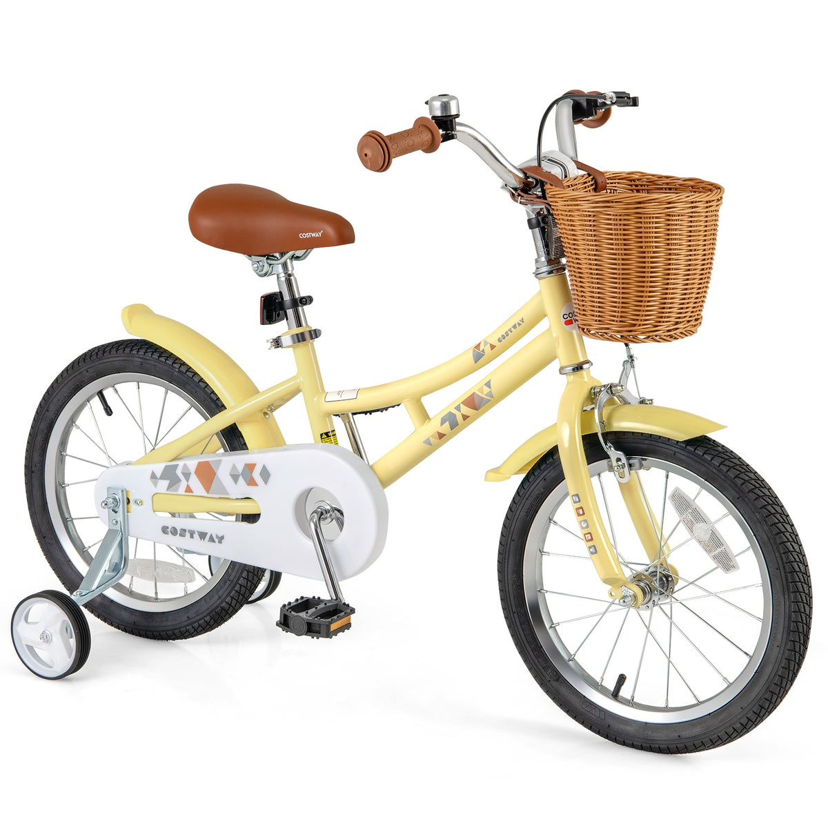 Kids Adjustable Bicycle with Training Wheels, Basket, and Bell-Kids Bike-DECOROLALA