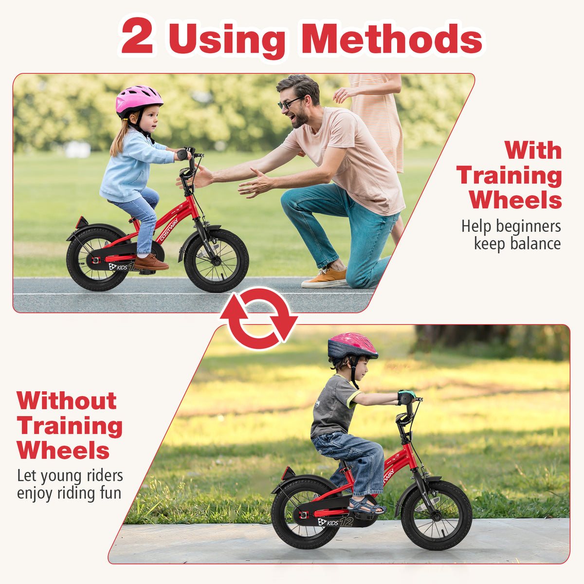 Kids Adjustable Bicycle with Training Wheels, Bell, and Reflectors-Kids Bike-DECOROLALA