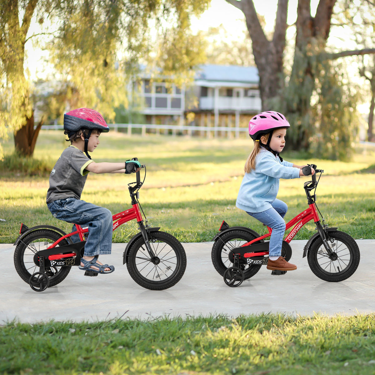 Kids Adjustable Bicycle with Training Wheels, Bell, and Reflectors-Kids Bike-DECOROLALA