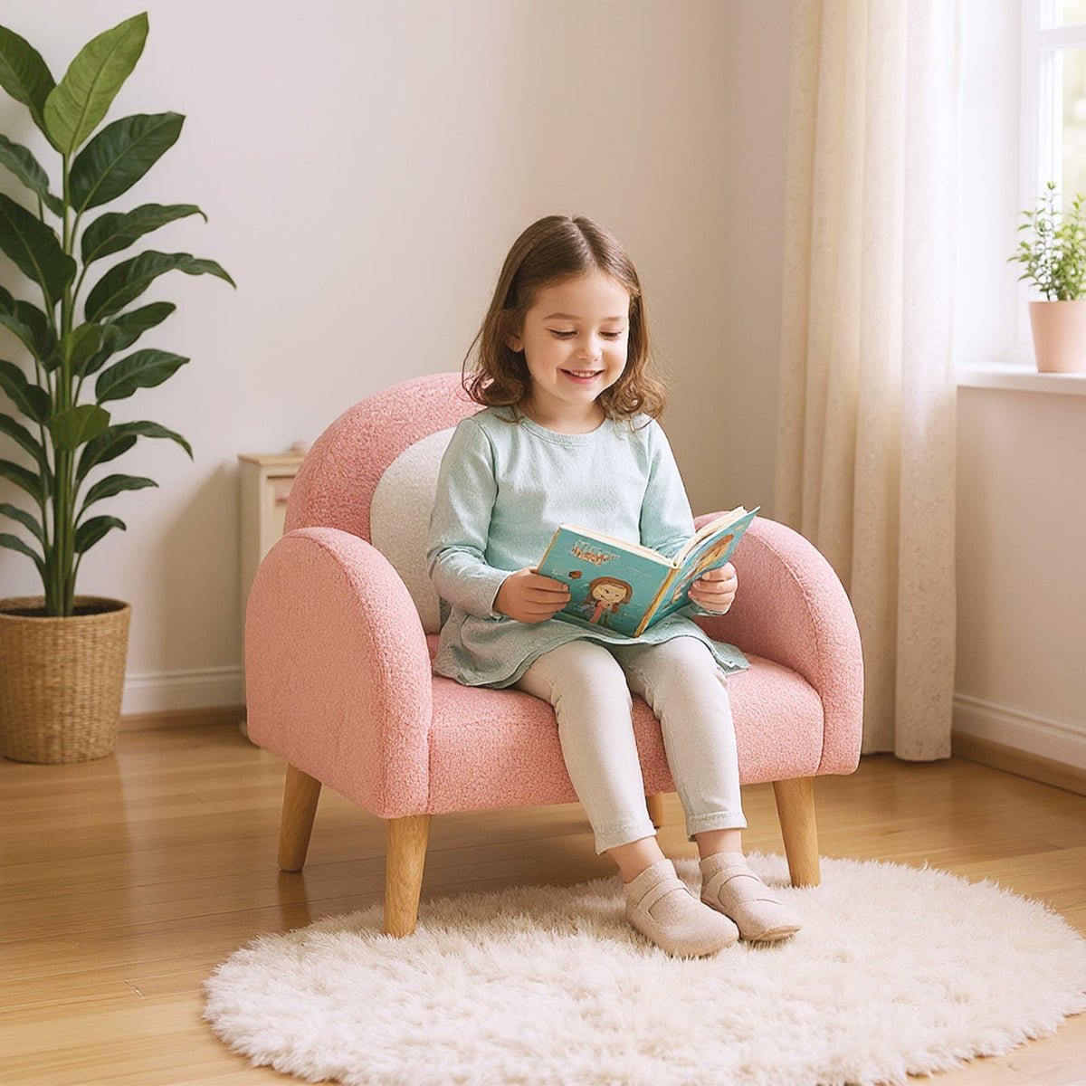 Kids Armchair with Comfy Backrest and Armrests-Pink-Kids Chairs-DECOROLALA