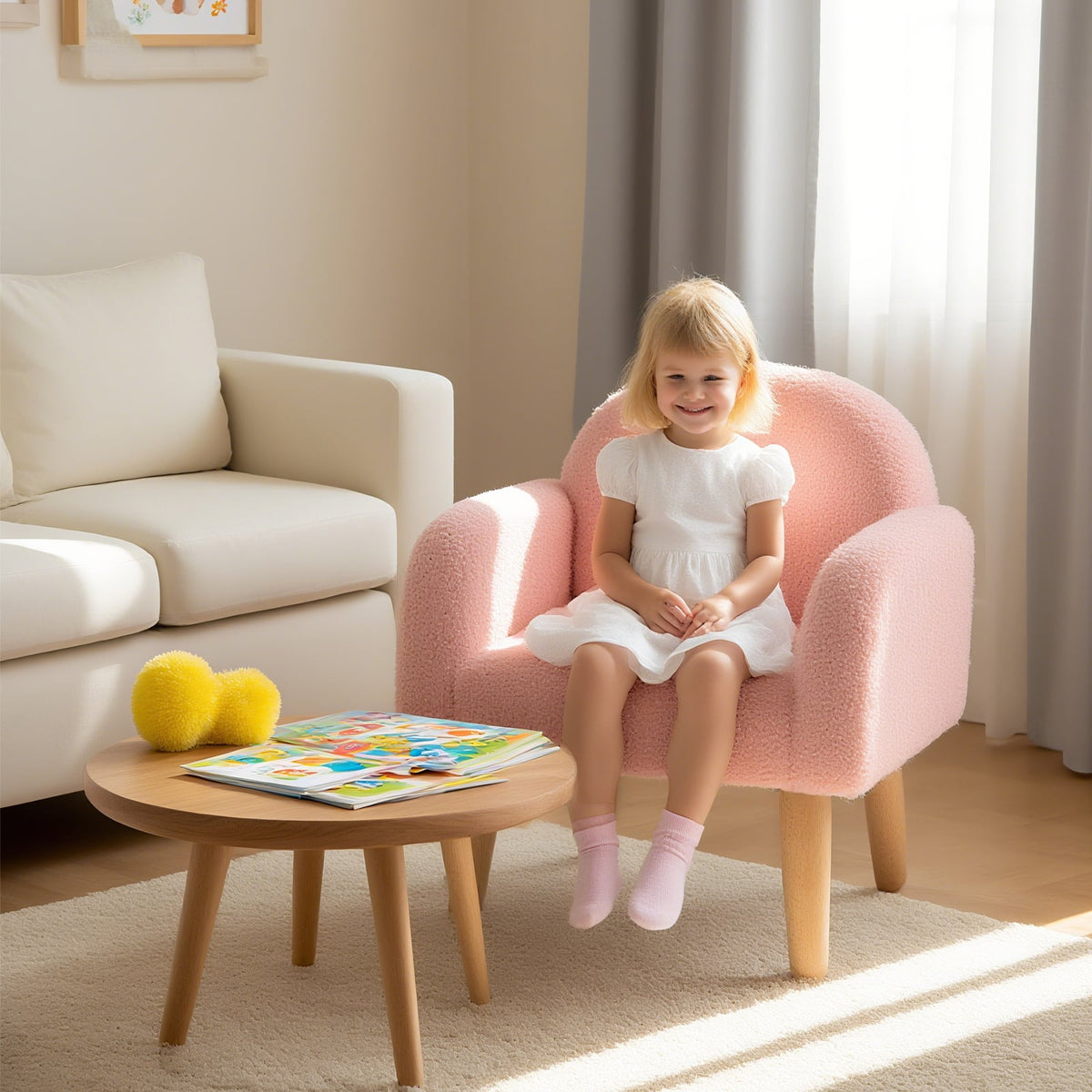Kids Armchair with Comfy Backrest and Armrests-Pink-Kids Chairs-DECOROLALA