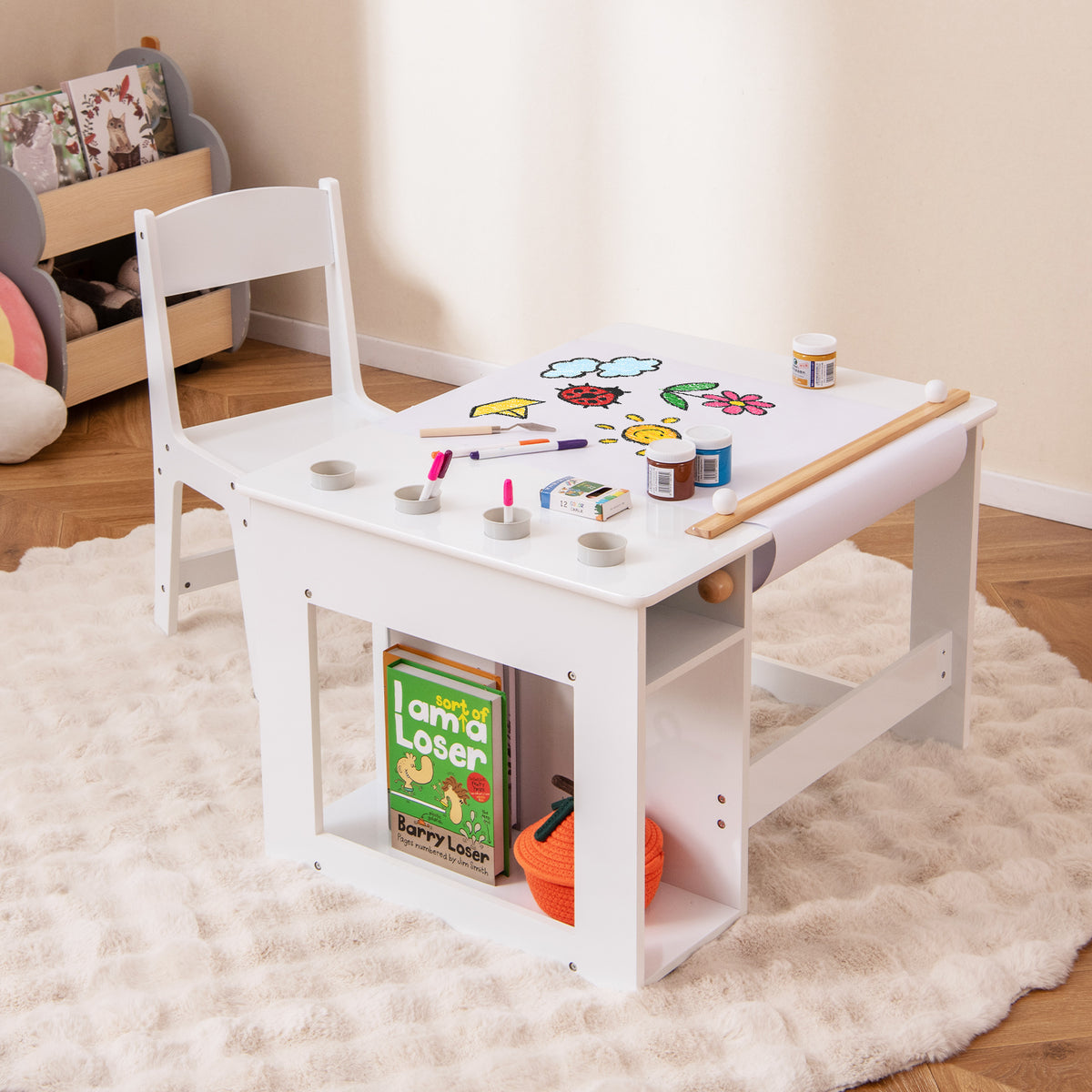 Kids Art Table and Chair Set Toddler Craft Drawing Desk-White-Kids Tables & Chair Sets-DECOROLALA