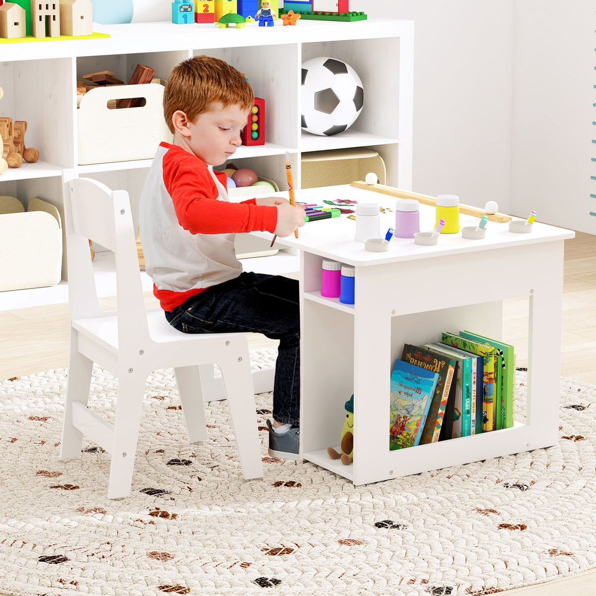 Kids Art Table and Chair Set Toddler Craft Drawing Desk-White-Kids Tables & Chair Sets-DECOROLALA
