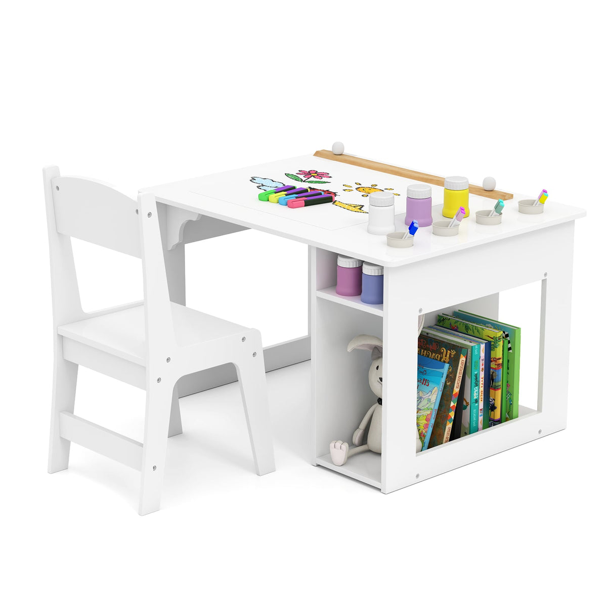 Kids Art Table and Chair Set Toddler Craft Drawing Desk-White-Kids Tables & Chair Sets-DECOROLALA
