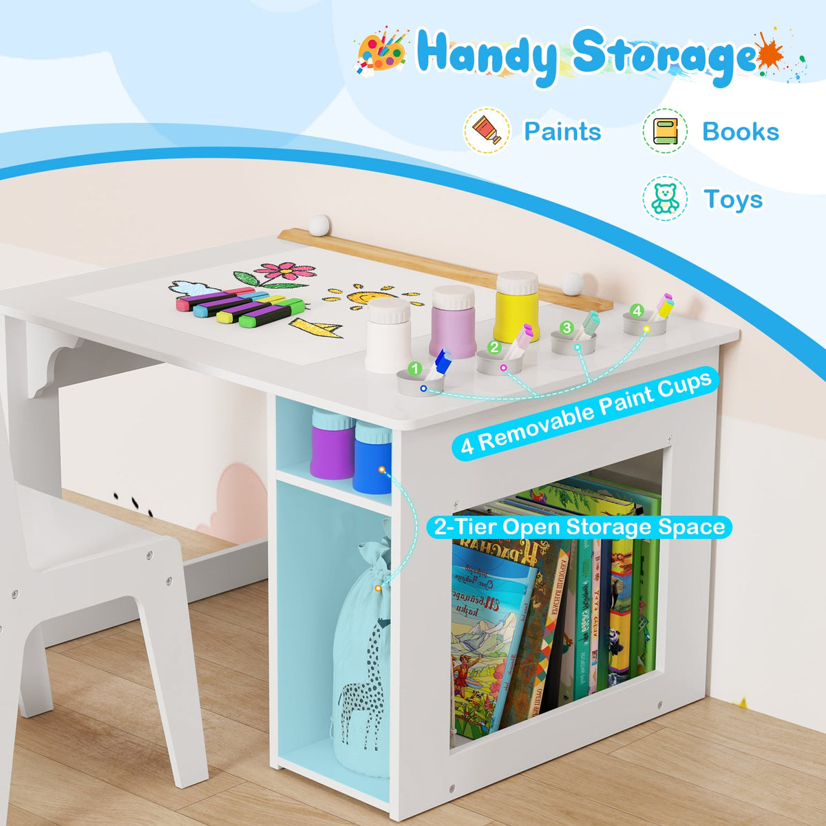 Kids Art Table and Chair Set Toddler Craft Drawing Desk-White-Kids Tables & Chair Sets-DECOROLALA