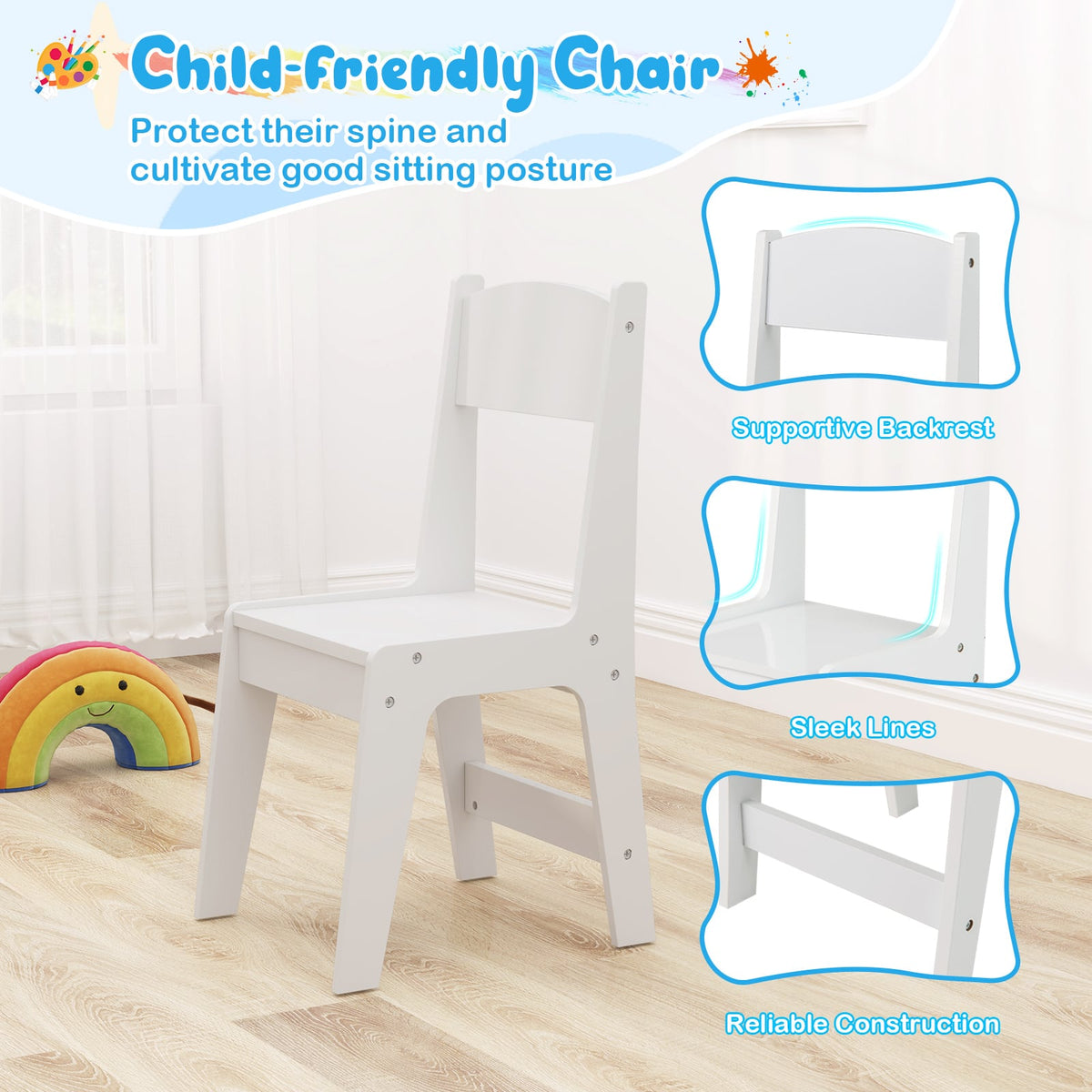 Kids Art Table and Chair Set Toddler Craft Drawing Desk-White-Kids Tables & Chair Sets-DECOROLALA