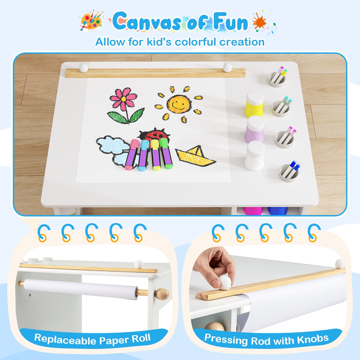 Kids Art Table and Chair Set Toddler Craft Drawing Desk-White-Kids Tables & Chair Sets-DECOROLALA