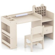 Kids Art Table and Chair Set with Detachable Paper Roll Holder and Cabinet-Natural-Kids Tables & Chair Sets-DECOROLALA