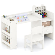 Kids Art Table and Chair Set with Detachable Paper Roll Holder and Cabinet-White-Kids Tables & Chair Sets-DECOROLALA