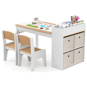 Kids Art Table and Chairs Set with 2 Chairs and Paper Roll-Natural-Kids Tables & Chair Sets-DECOROLALA