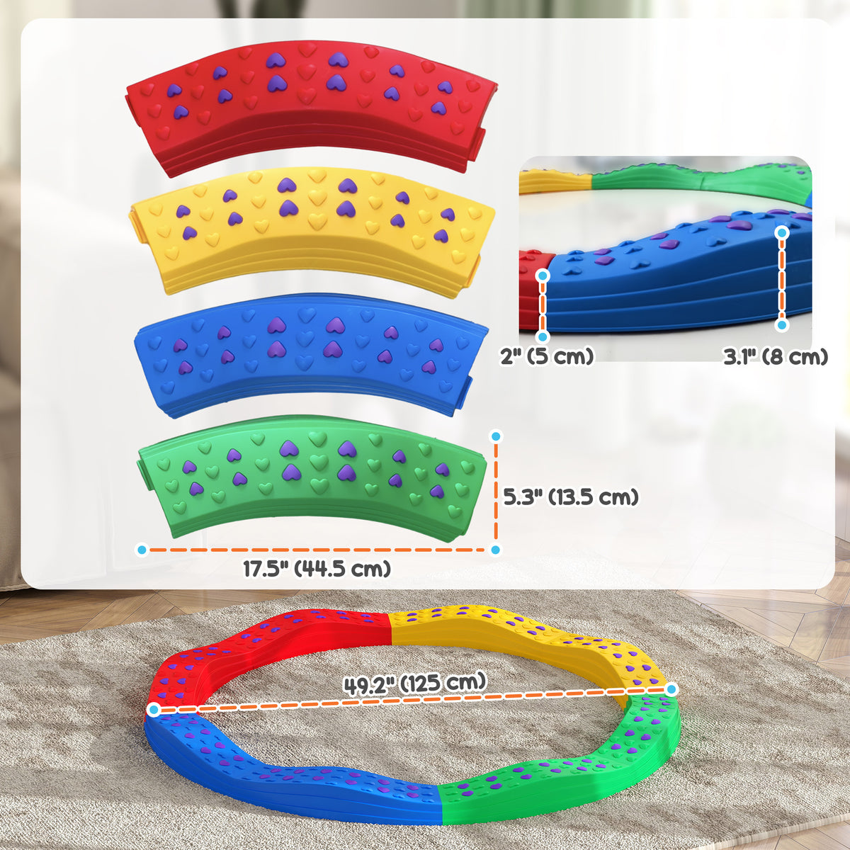 8PCs Kids Balance Beam Stepping Stones w/ Non-slip Foot Pads-Toys & Games > Baby & Toddler Toys > Kids Gym & Playmats-DECOROLALA