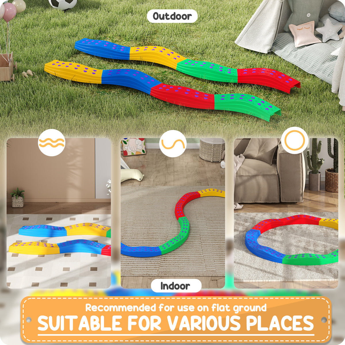 8PCs Kids Balance Beam Stepping Stones w/ Non-slip Foot Pads-Toys & Games > Baby & Toddler Toys > Kids Gym & Playmats-DECOROLALA