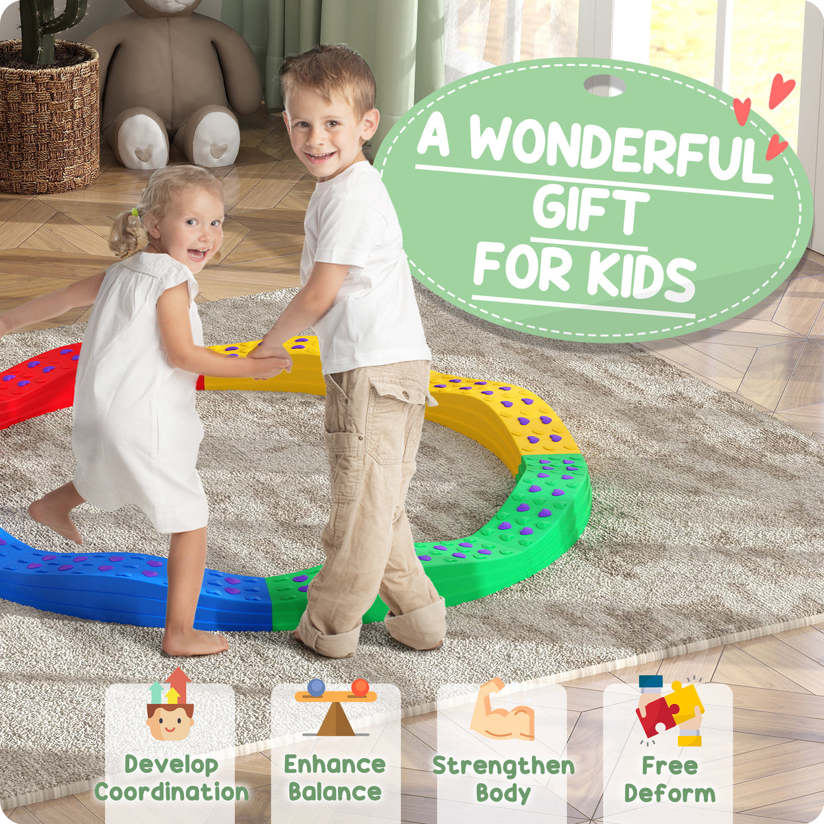 8PCs Kids Balance Beam Stepping Stones w/ Non-slip Foot Pads-Toys & Games > Baby & Toddler Toys > Kids Gym & Playmats-DECOROLALA