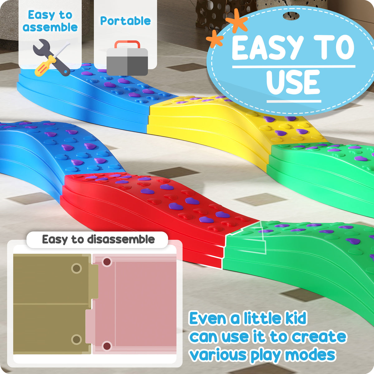 8PCs Kids Balance Beam Stepping Stones w/ Non-slip Foot Pads-Toys & Games > Baby & Toddler Toys > Kids Gym & Playmats-DECOROLALA
