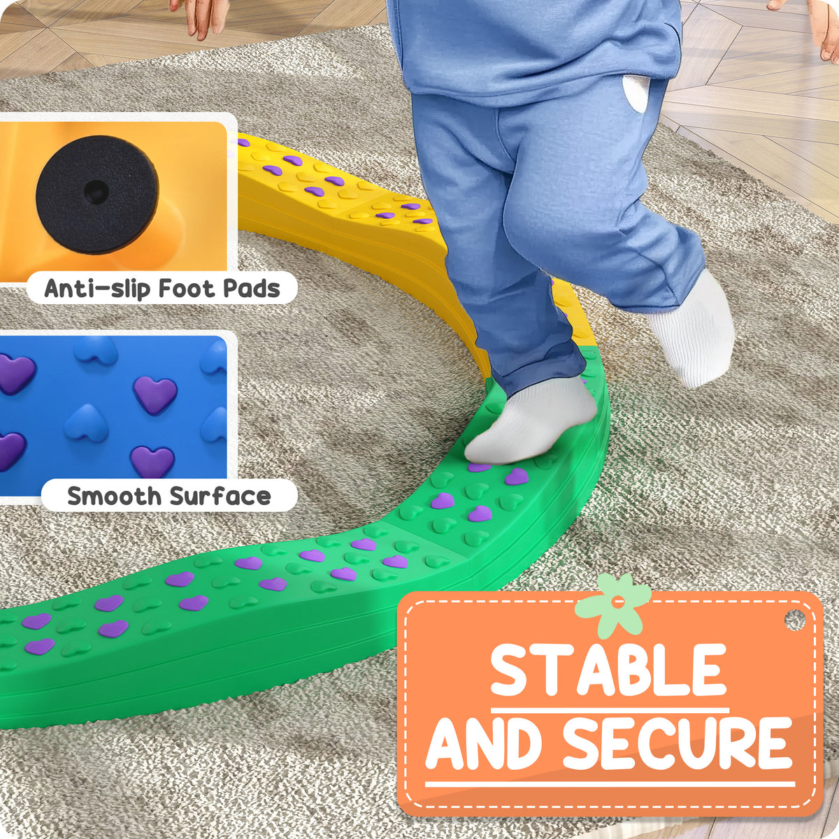 8PCs Kids Balance Beam Stepping Stones w/ Non-slip Foot Pads-Toys & Games > Baby & Toddler Toys > Kids Gym & Playmats-DECOROLALA