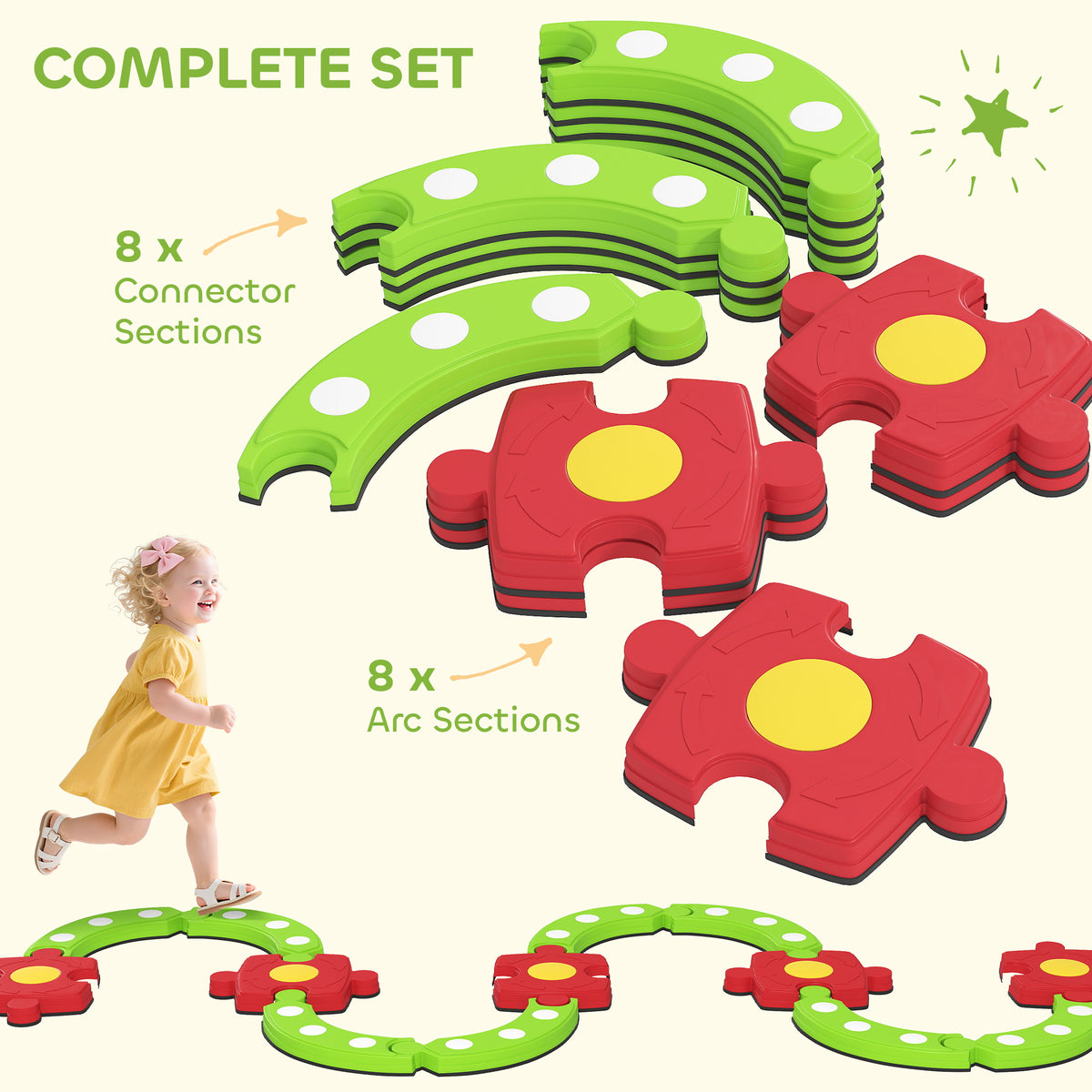 Kids Balance Beam Stepping Stones with Non-slip Surface for Kids 3-8, Build Coordination and Gross Motor Skills, Green-Toys & Games > Baby & Toddler Toys > Kids Gym & Playmats-DECOROLALA
