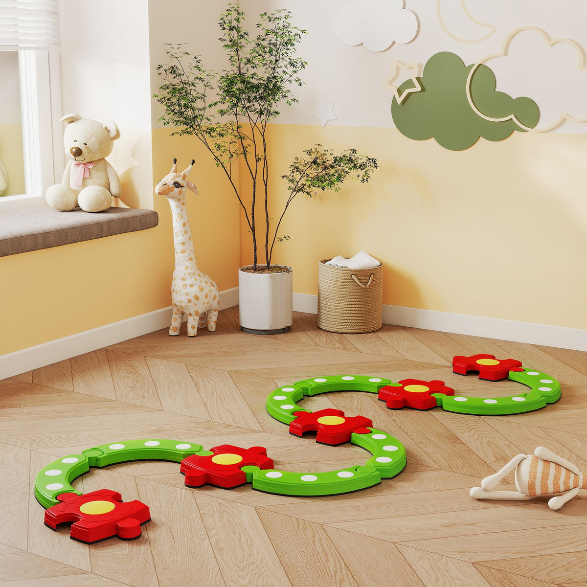 Kids Balance Beam Stepping Stones with Non-slip Surface for Kids 3-8, Build Coordination and Gross Motor Skills, Green-Toys & Games > Baby & Toddler Toys > Kids Gym & Playmats-DECOROLALA