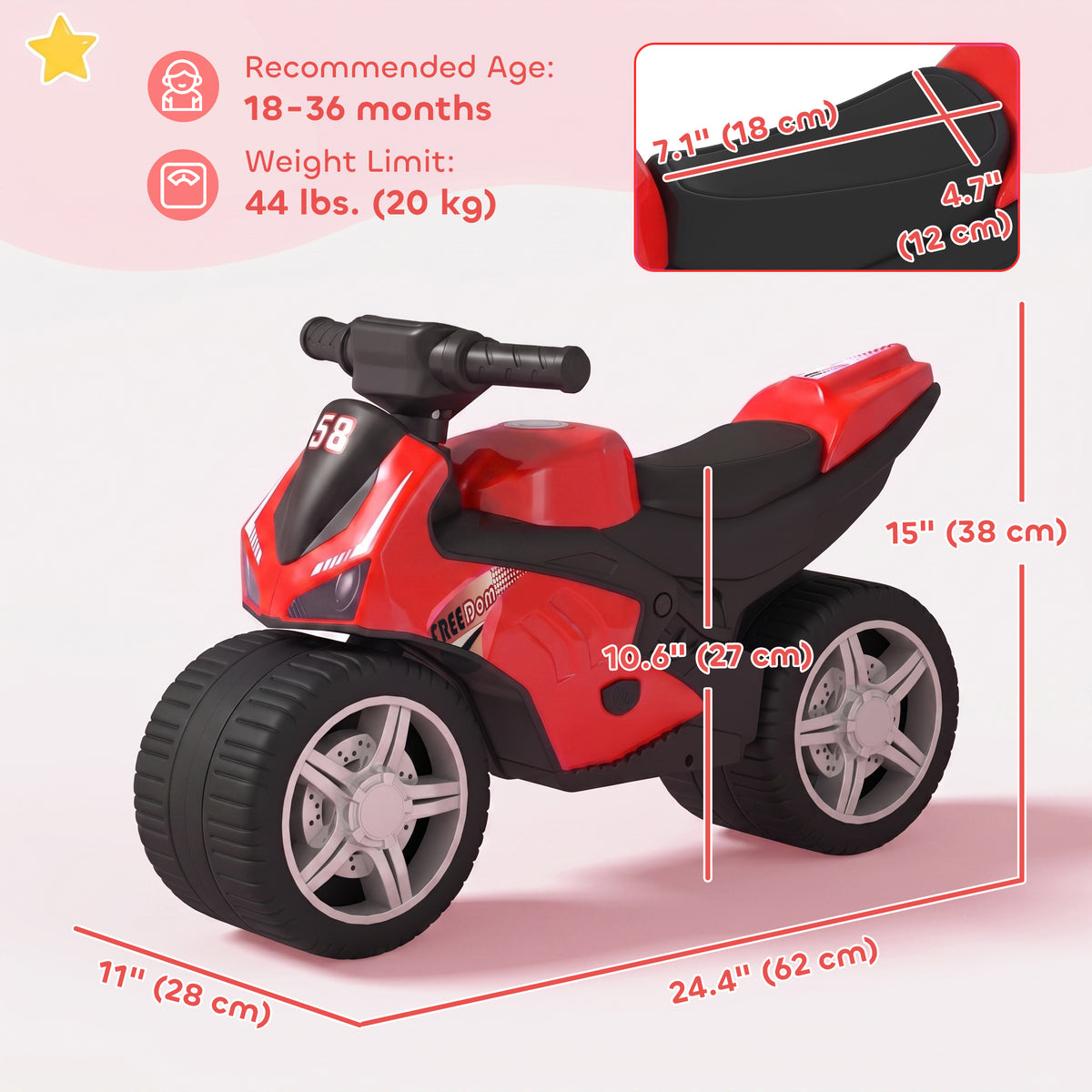 Balance Bike with Music and Wide Tires Baby Balance Bike for Toddlers 1-3 Years-Toys & Games > Baby & Toddler Toys > Riding & Rocking Toys-DECOROLALA