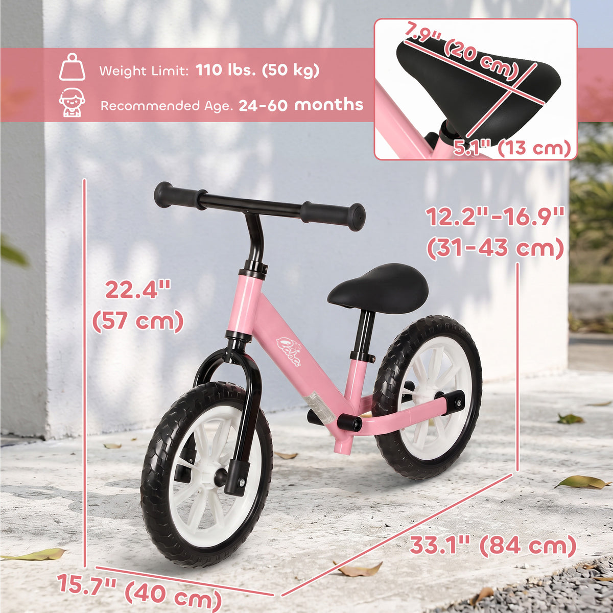 Balance Bike, Baby Bike with Lighting Wheels, Adjustable Seat and Handlebar, Steering for 2-5 Years Old, Pink-Toys & Games > Baby & Toddler Toys > Riding & Rocking Toys-DECOROLALA