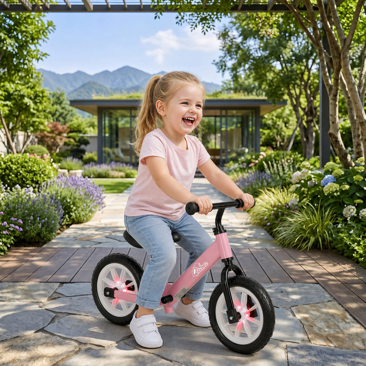 Balance Bike, Baby Bike with Lighting Wheels, Adjustable Seat and Handlebar, Steering for 2-5 Years Old, Pink-Toys & Games > Baby & Toddler Toys > Riding & Rocking Toys-DECOROLALA