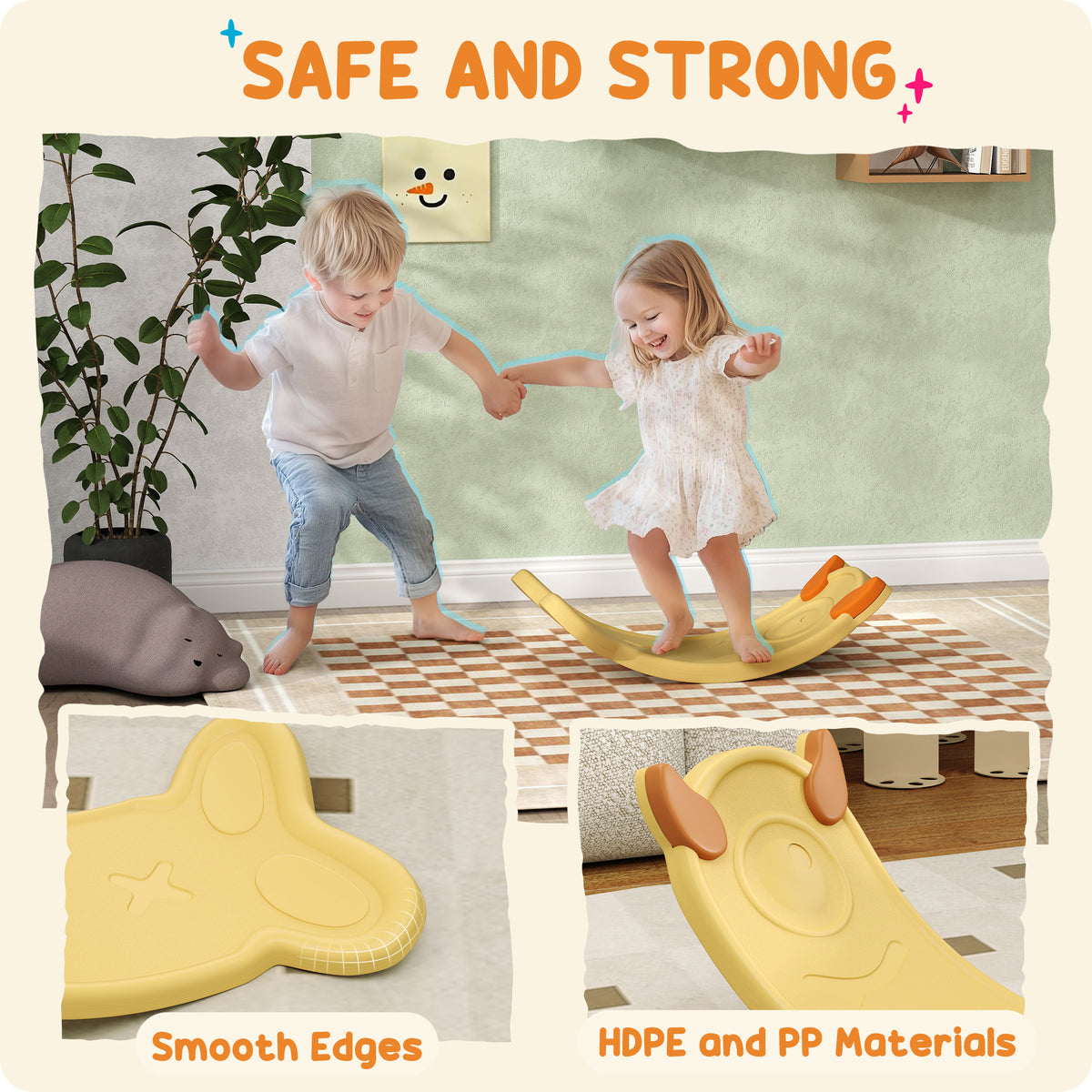 24.4" Kids Balance Board, Wobble Board Toddler Curved Rocker, Preschool Balance & Sensory Play Toy, Ages 3-6-Toys & Games > Baby & Toddler Toys > Kids Gym & Playmats-DECOROLALA