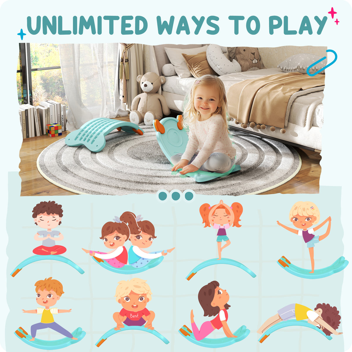24.4" Kids Balance Board, Wobble Board Toddler Curved Rocker, Preschool Balance & Sensory Play Toy, Ages 3-6-Toys & Games > Baby & Toddler Toys > Kids Gym & Playmats-DECOROLALA