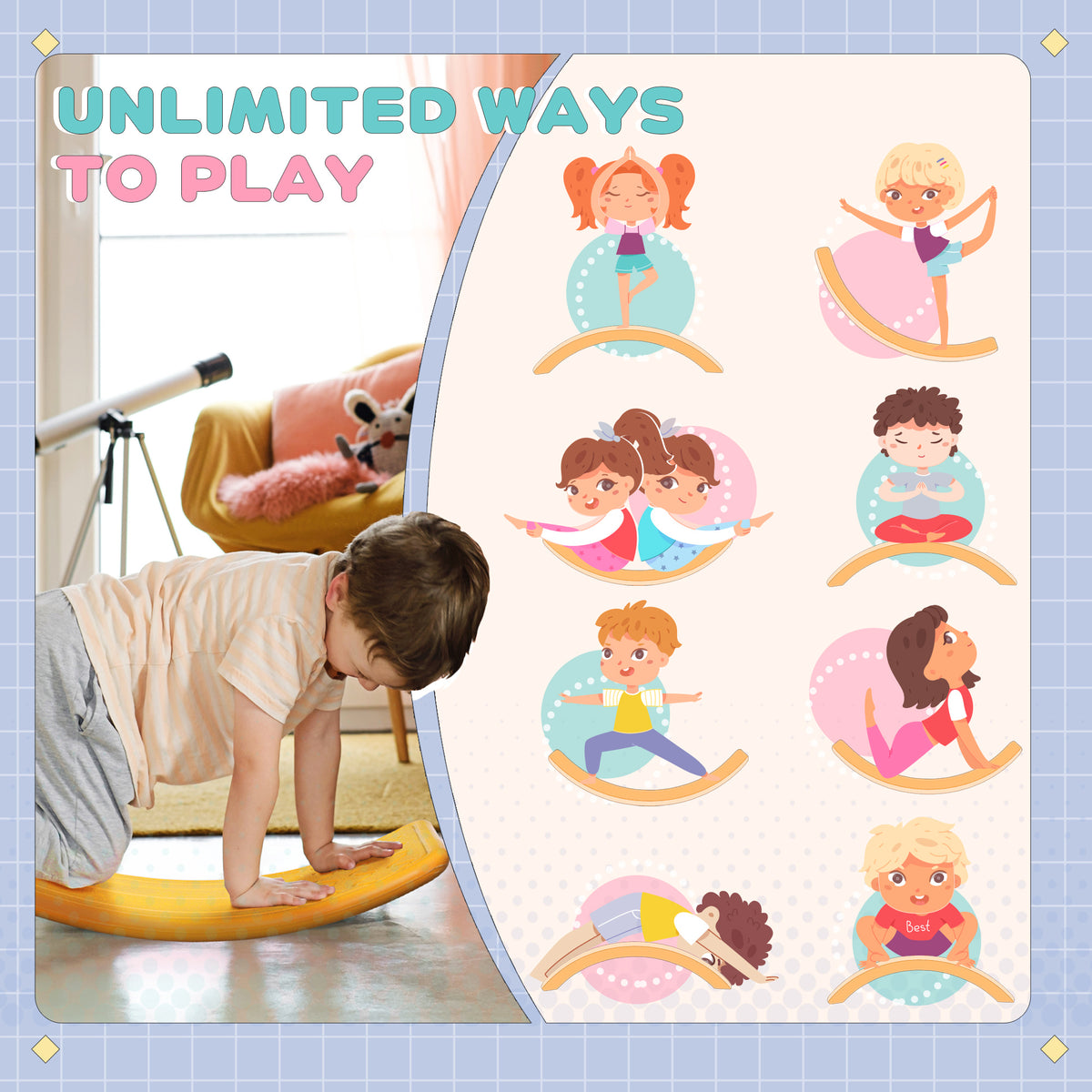 Kids Balance Board - 32.3" Curvy Wobble Board, PE Material-Toys & Games > Baby & Toddler Toys > Kids Gym & Playmats-DECOROLALA