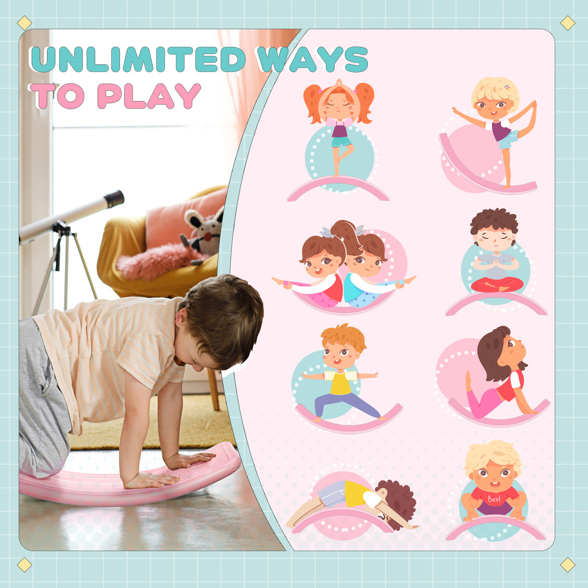 Kids Balance Board - 32.3" Curvy Wobble Board, PE Material-Toys & Games > Baby & Toddler Toys > Kids Gym & Playmats-DECOROLALA
