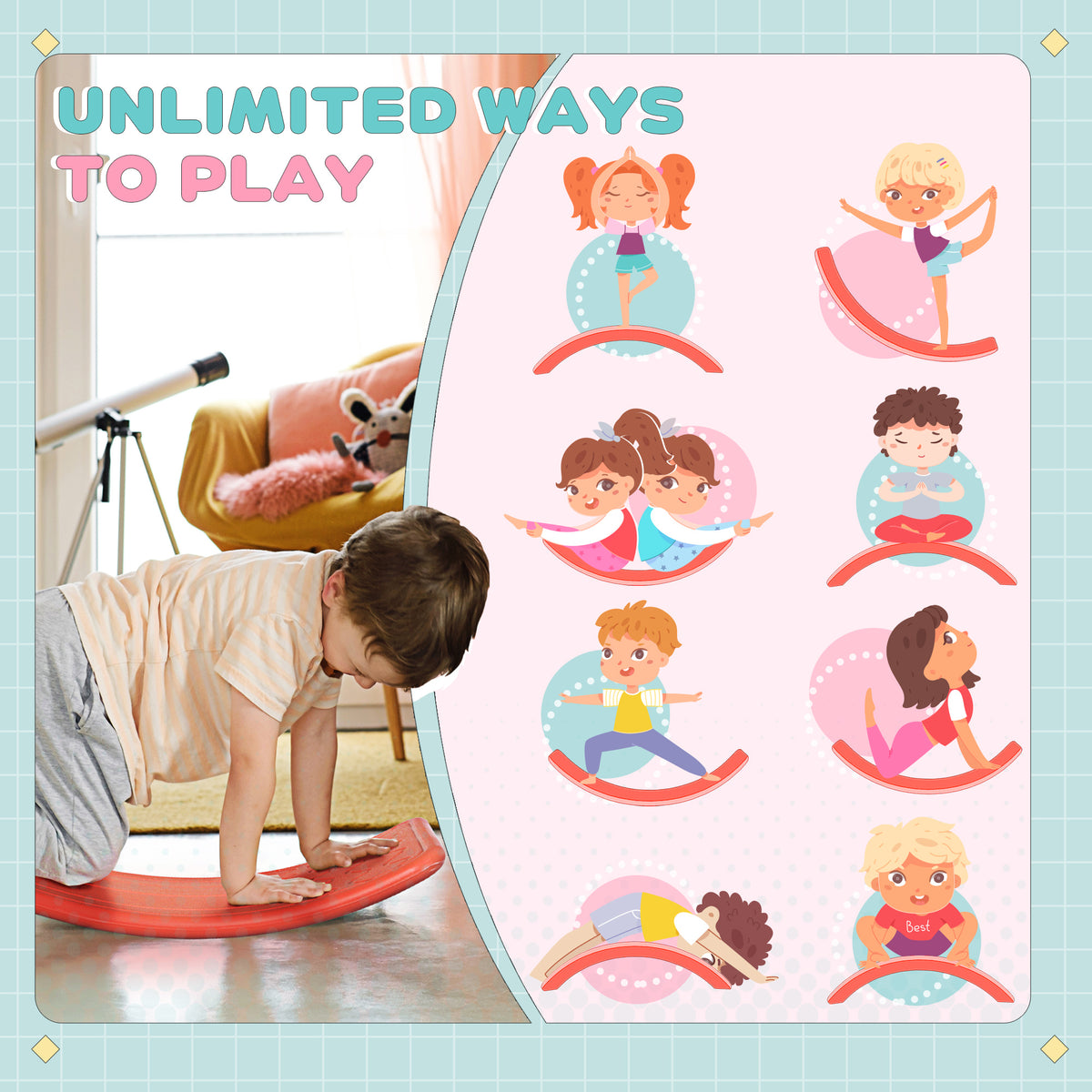 Kids Balance Board - 32.3" Curvy Wobble Board, PE Material-Toys & Games > Baby & Toddler Toys > Kids Gym & Playmats-DECOROLALA