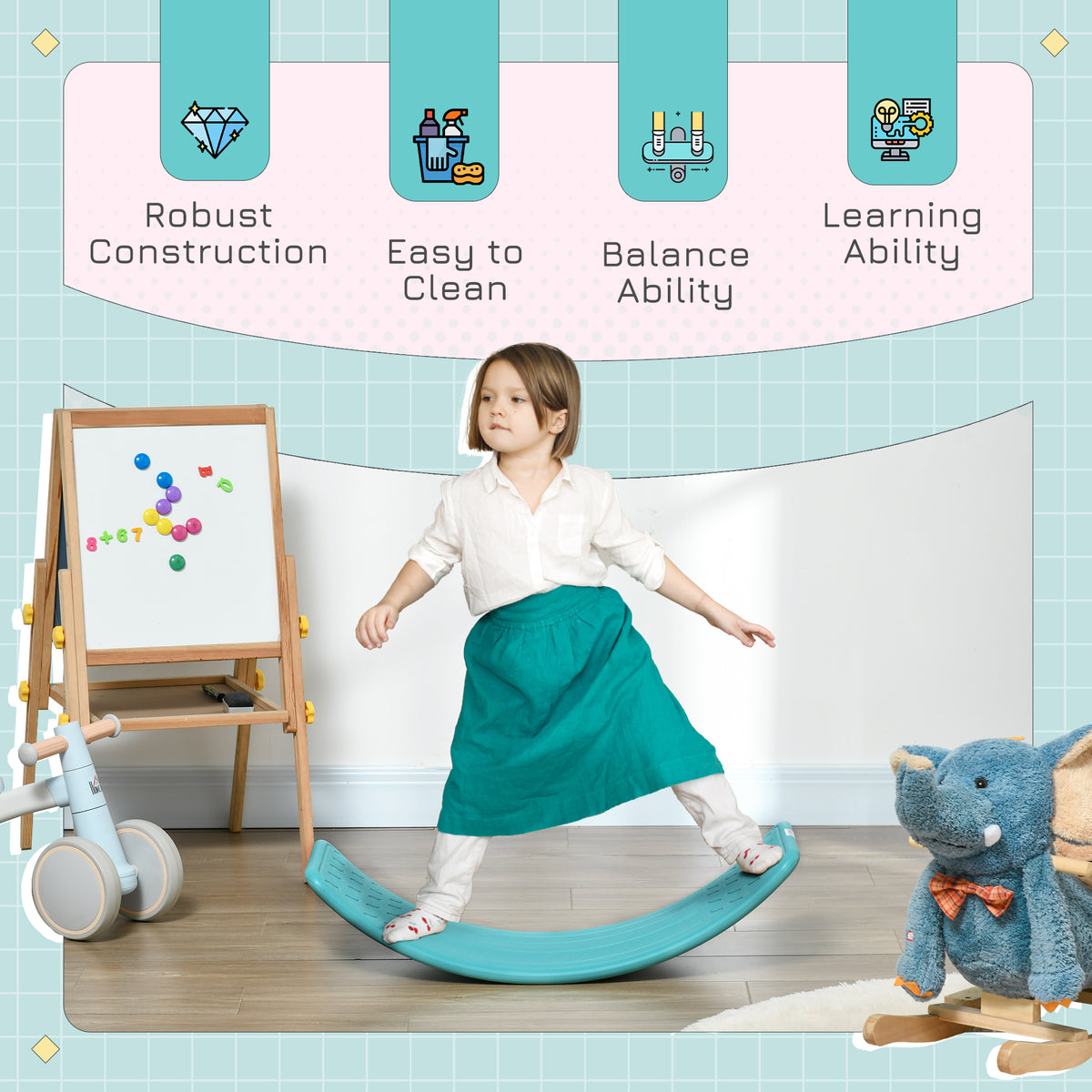 Kids Balance Board - 32.3" Curvy Wobble Board, PE Material-Toys & Games > Baby & Toddler Toys > Kids Gym & Playmats-DECOROLALA