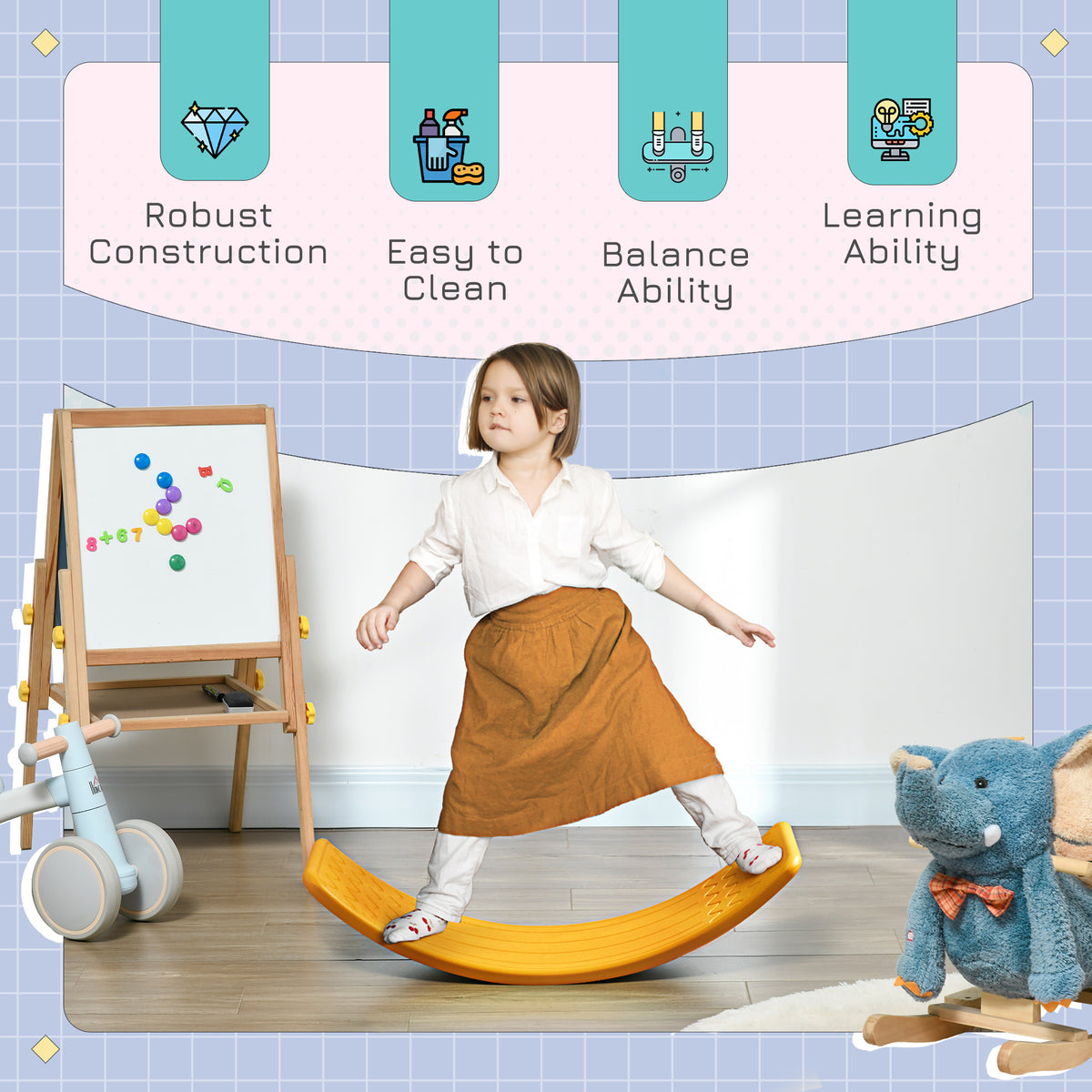 Kids Balance Board - 32.3" Curvy Wobble Board, PE Material-Toys & Games > Baby & Toddler Toys > Kids Gym & Playmats-DECOROLALA