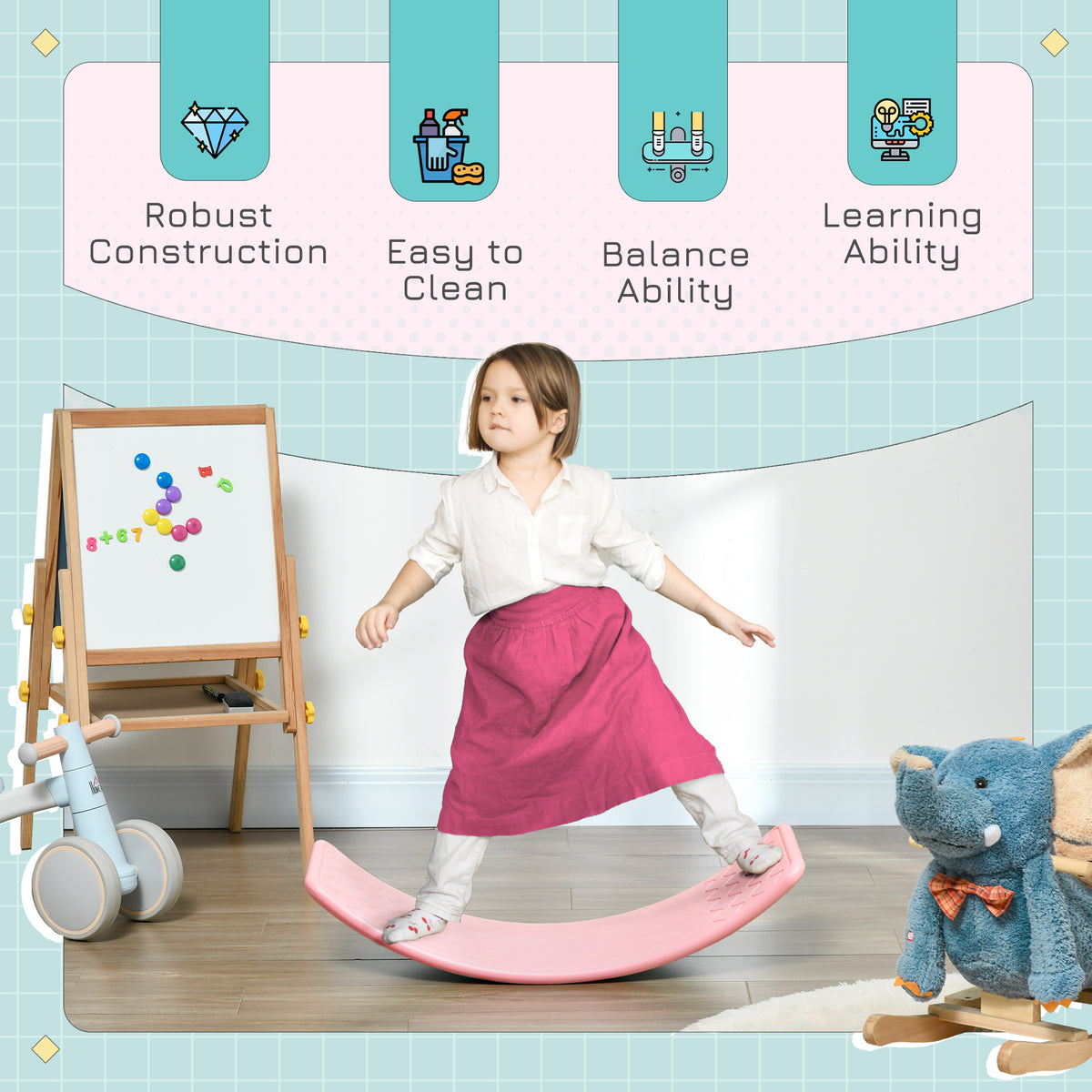 Kids Balance Board - 32.3" Curvy Wobble Board, PE Material-Toys & Games > Baby & Toddler Toys > Kids Gym & Playmats-DECOROLALA