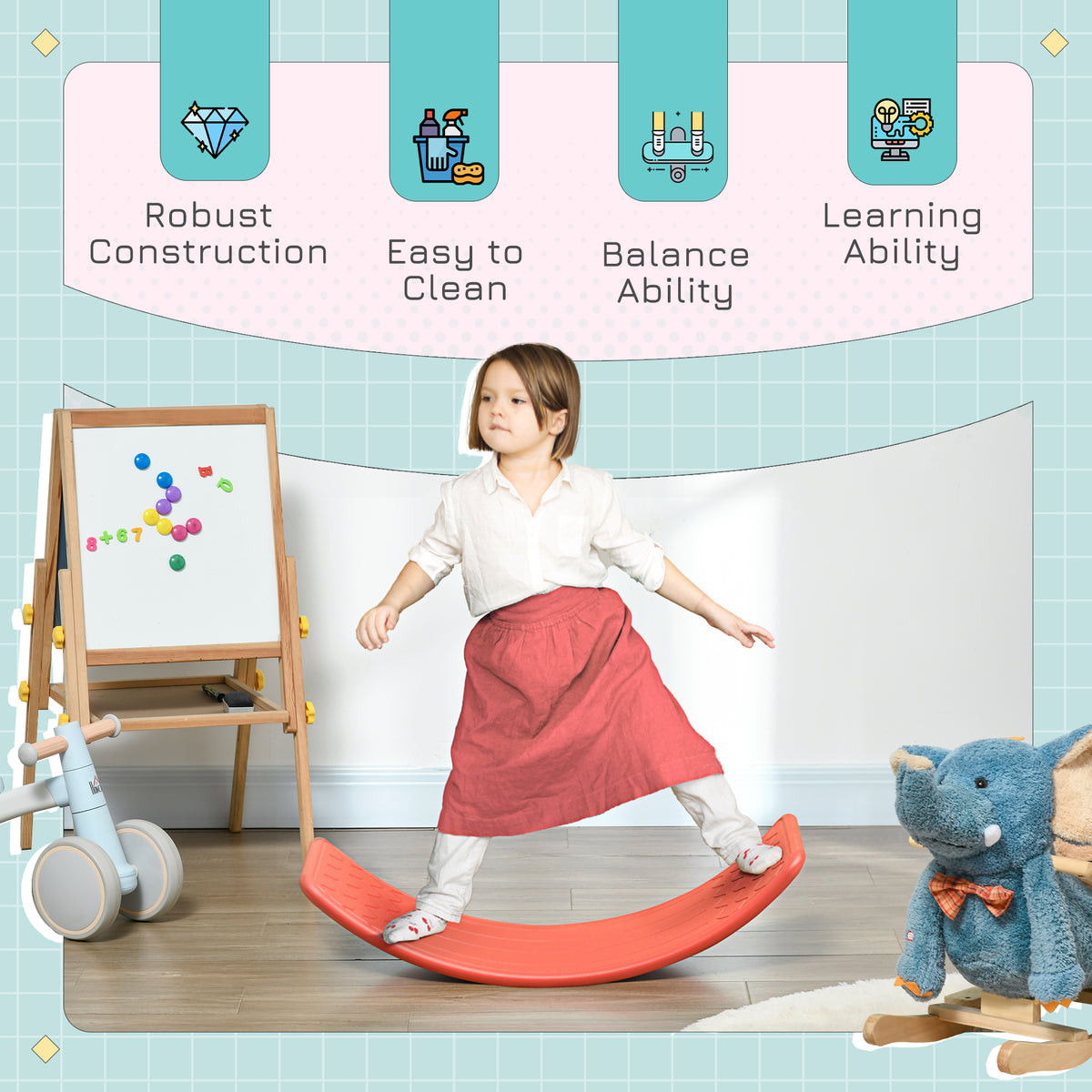 Kids Balance Board - 32.3" Curvy Wobble Board, PE Material-Toys & Games > Baby & Toddler Toys > Kids Gym & Playmats-DECOROLALA