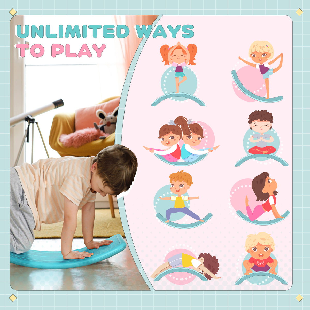 Kids Balance Board - 32.3" Curvy Wobble Board, PE Material-Toys & Games > Baby & Toddler Toys > Kids Gym & Playmats-DECOROLALA