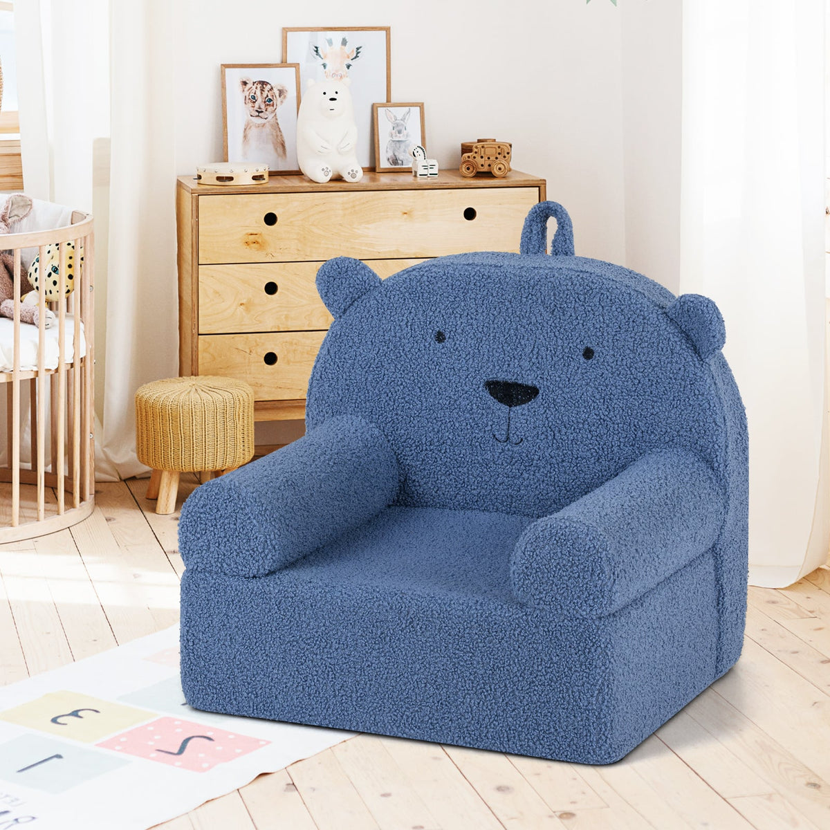 Kids Bear Sofa Toddler Foam Couch with Soft Fleece Fabric Cover-Navy-Kids Chairs-DECOROLALA