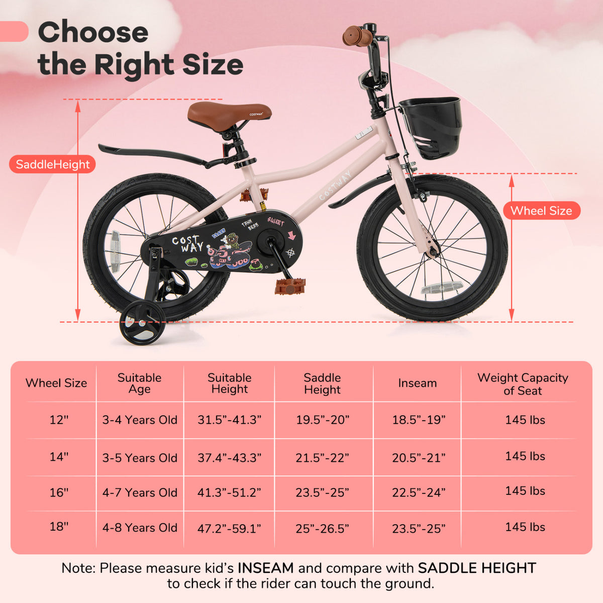 Kids Bike with Basket, Training Wheels and Adjustable Handlebar-Kids Bike-DECOROLALA