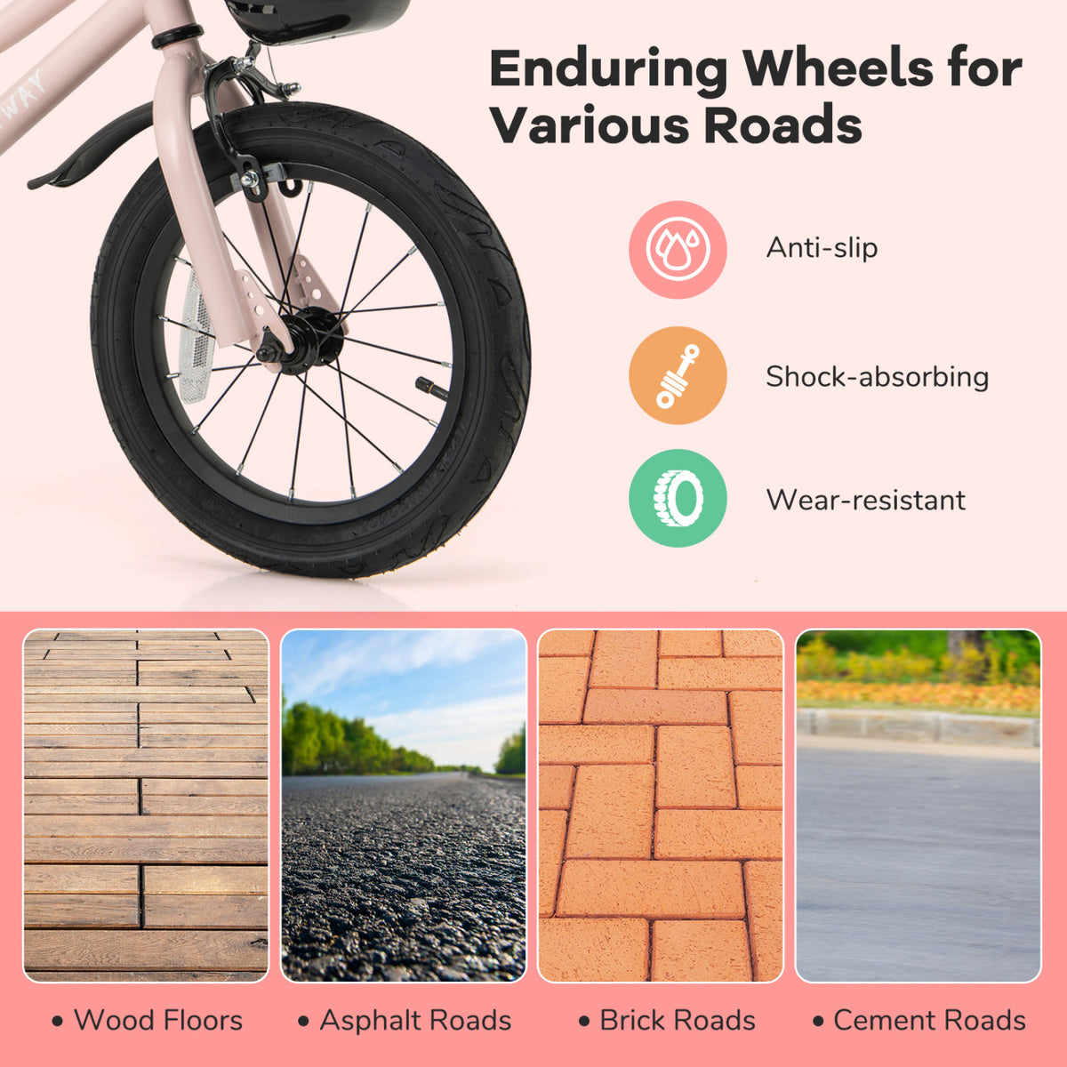 Kids Bike with Basket, Training Wheels and Adjustable Handlebar-Kids Bike-DECOROLALA