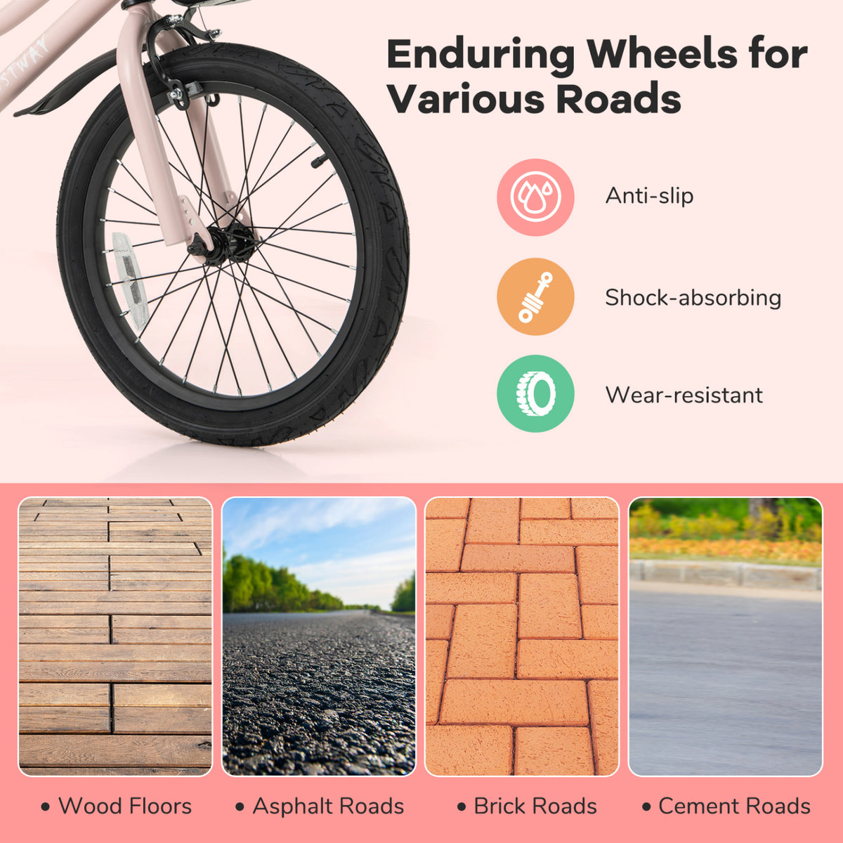 Kids Bike with Basket, Training Wheels and Adjustable Handlebar-Kids Bike-DECOROLALA