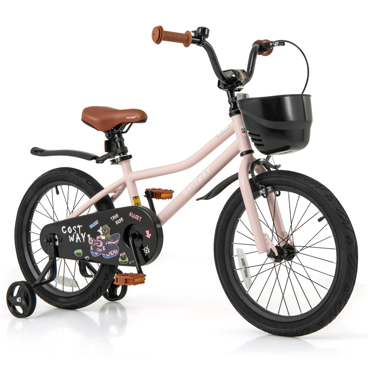 Kids Bike with Basket, Training Wheels and Adjustable Handlebar-Kids Bike-DECOROLALA
