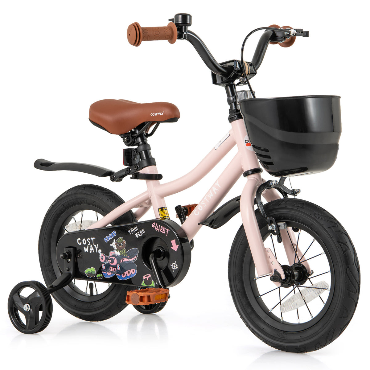 Kids Bike with Basket, Training Wheels and Adjustable Handlebar-Kids Bike-DECOROLALA