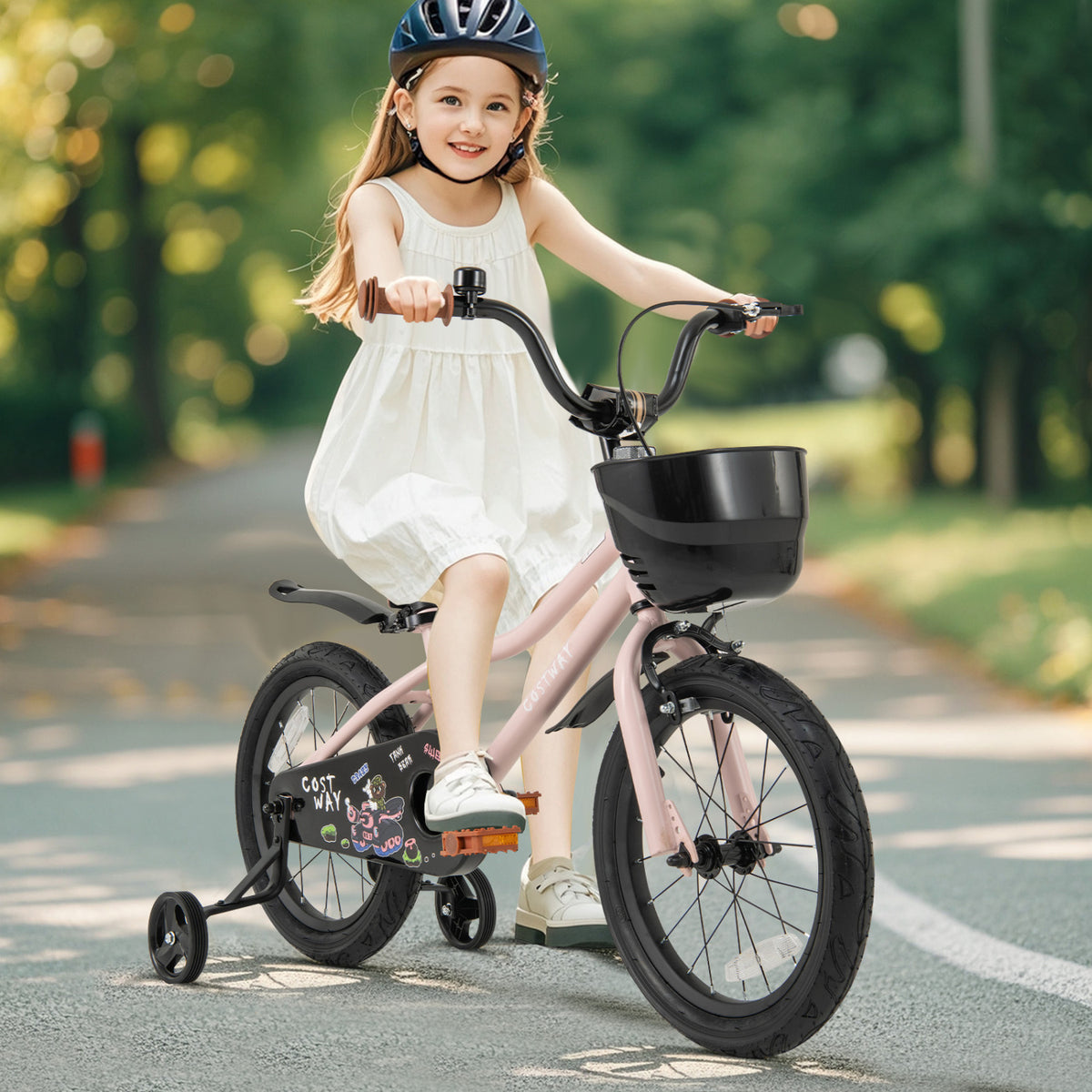 Kids Bike with Basket, Training Wheels and Adjustable Handlebar-Kids Bike-DECOROLALA
