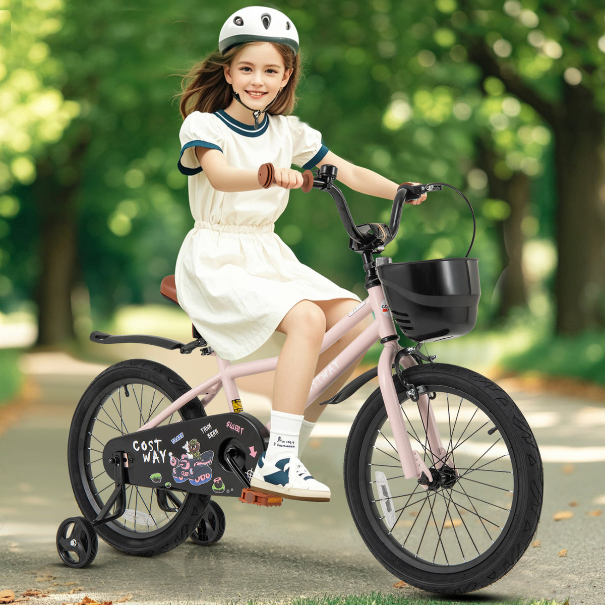 Kids Bike with Basket, Training Wheels and Adjustable Handlebar-Kids Bike-DECOROLALA
