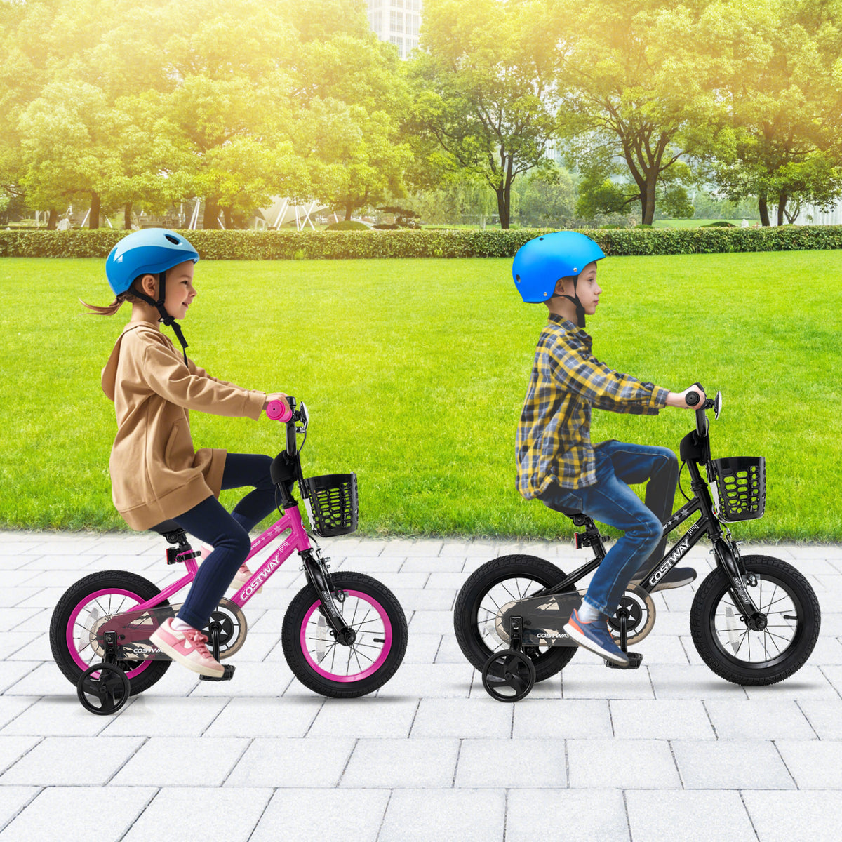 Kids Bike with Basket and Training Wheels - Adjustable Height-Kids Bike-DECOROLALA
